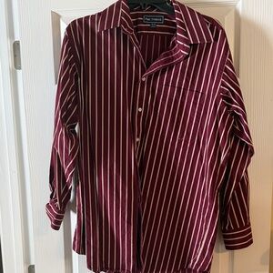 Paul Fredrick Men's Maroon and White Striped Shirt